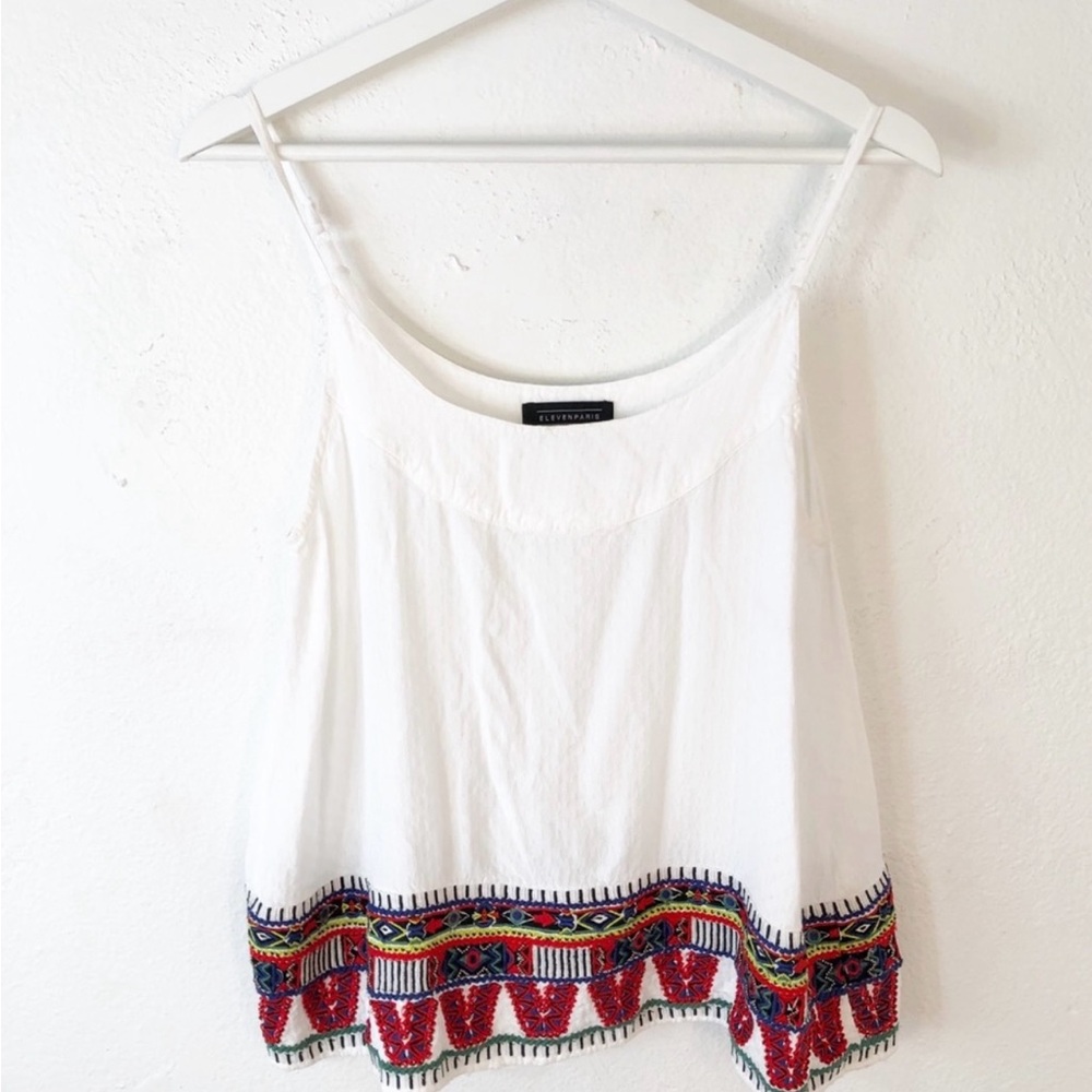 Eleven Paris White Red Embellished Camisole Crop Top